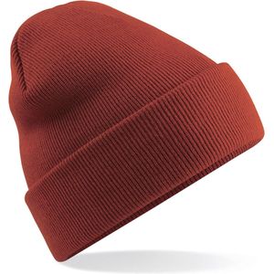 Basic dames/heren beanie wintermuts 100% soft Acryl in kleur roest - Super soft - Brede omslag band