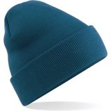 Basic dames/heren beanie wintermuts 100% soft Acryl in kleur petrol blauw - Super soft - Brede omslag band