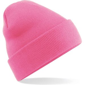 Basic dames/heren beanie wintermuts 100% soft Acryl in kleur oud roze - Super soft - Brede omslag band