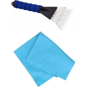 Autoramen IJskrabber soft grip blauw 25 cm met anti-condens doek - Om buiten en binnen ijsvrij te maken