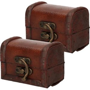 Set van 2x stuks houten opbergkistjes bruin 8 cm - Sieraden kistje/doosje vintage