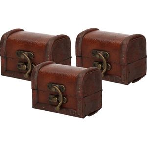 Set van 3x stuks houten opbergkistjes bruin 8 cm - Sieraden kistje/doosje vintage