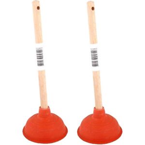 2x stuks toilet/gootsteen ontstoppers ploppers met houten steel 40 cm - Ontstoppers/ploppers