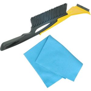 Autoramen IJskrabber met borstel en trekker geel 40 cm met anti-condens doek - Winter vorst accessoires