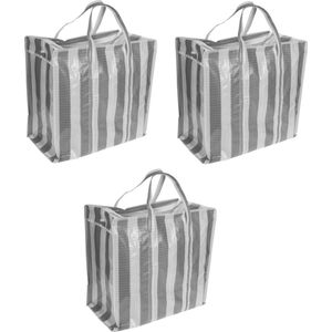 Set van 3x wastassen/boodschappentassen/opbergtassen wit/grijs 55 x 55 x 30 cm - Shoppers