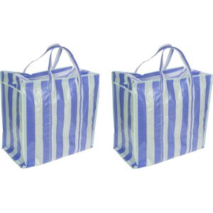 Set van 2x wastassen/boodschappentassen/opbergtassen wit/blauw 55 x 55 x 30 cm - Shoppers