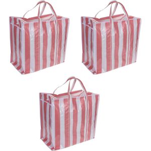 Set van 4x wastassen/boodschappentassen/opbergtassen wit/rood - 55 x 55 x 30 - Jumbo shoppers