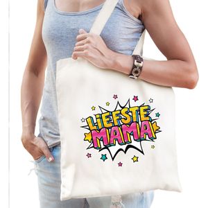 Liefste mama popart katoenen tas wit voor dames - verjaardag / Moederdag tassen - kado / tasje / shopper