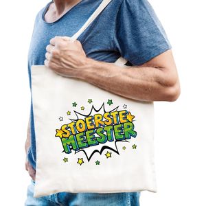 Stoerste meester popart katoenen tas wit voor heren - verjaardag / Meesterdag tassen - kado /  tasje / shopper