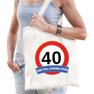 Verkeersbord / stopbord 40/veertig katoenen cadeau tas wit voor dames en heren - kado tas / verjaardag tasje / shopper