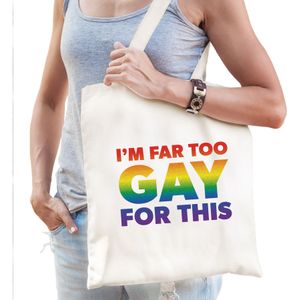 Far too gay regenboog tas - witte katoenen tas - Gay Pride/lhbt