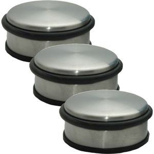 Set van 3x stuks RVS deurstopper rond 11,5 x 6 cm - Deurstop 1,1 kg