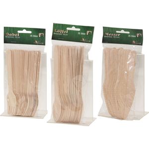 Houten wegwerp bestek pakket 150-delig messen/vorken/lepels 16 cm - BBQ/verjaardag/picknick bestek berkenhout