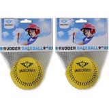 Pakket van 2x stuks rubberen speelgoed honkballen geel 9 cm - Honkbalsets