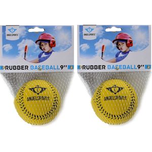Pakket van 2x stuks rubberen speelgoed honkballen geel 9 cm - Buitenspeelgoed balsport - Professionele honkballen