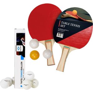 Tafeltennis of ping pong spelen setje van 2 batjes en 9x tafeltennisballetjes