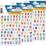 Stickervelletjes met 62x stuks gekleurde alfabet plak letters - 3 vellen