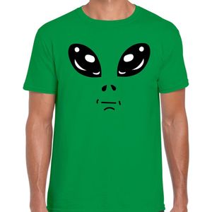 Bellatio Decorations - Alien Gezicht - Fun T-shirt - Groen - 100% Katoen, 145 Grams