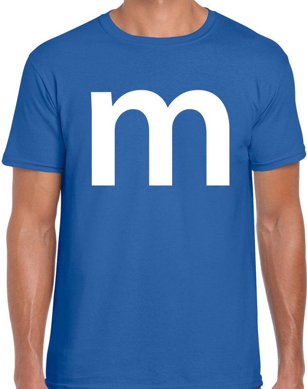 Bellatio Decorations - Verkleed T-shirt - Blauw - Heren - Letter M