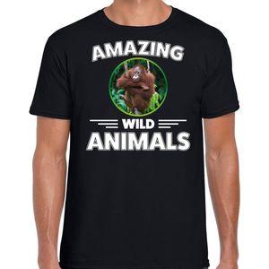 T-shirt aap - zwart - heren - amazing wild animals - cadeau shirt aap orang oetan apen liefhebber
