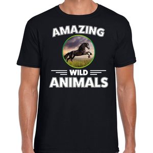 T-shirt paard - zwart - heren - amazing wild animals - cadeau shirt paard paarden liefhebber