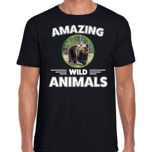 T-shirt beer - zwart - heren - amazing wild animals - cadeau shirt beer beren liefhebber
