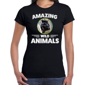 T-shirt panter - zwart - dames - amazing wild animals - cadeau shirt panter / zwarte panters liefhebber XXL