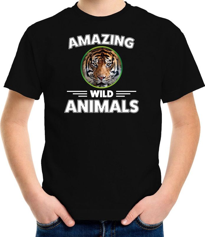 Tijger - T-shirt - Zwart - Kinderen - Wild Animals