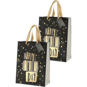 Set van 4x stuks papieren verjaardag giftbags/cadeau tasjes Happy Birthday zwart 17 x 23 x 9 cm