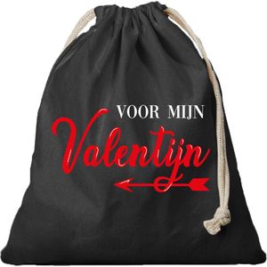1x Canvas cadeautasje Voor mijn valentijn zwart met koord 25 x 30 cm