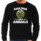 Sweater luiaard - zwart - heren - amazing wild animals - cadeau trui luiaard / luiaarden liefhebber