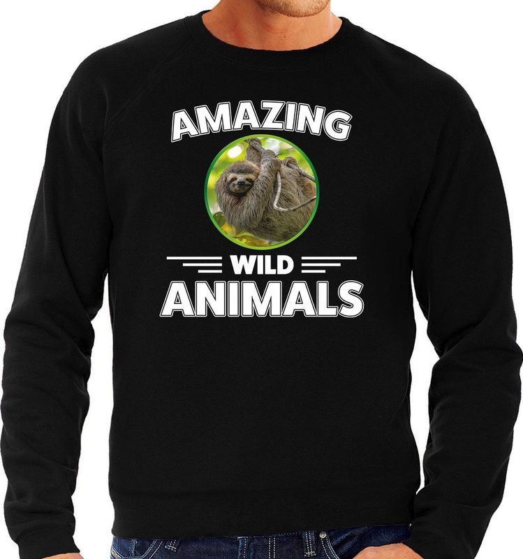 Sweater luiaard - zwart - heren - amazing wild animals - cadeau trui luiaard / luiaarden liefhebber