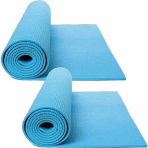 2x stuks lichtblauwe yogamatten/sportmatten 180 x 60 cm - Fitnessmat