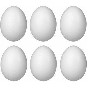 Rayer Hobby piepschuim ei - Pakket van 6x stuks - 10 cm - wit - Pasen decoratie - tempex paaseieren - Hobbydecoratieobject