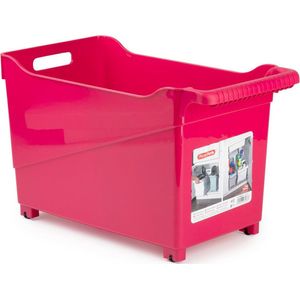 Kunststof trolley fuchsia roze op wieltjes L45 x B24 x H27 cm - Voorraad/opberg boxen/bakken