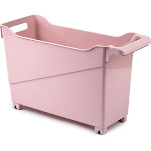 Kunststof trolley pastel roze op wieltjes L45 x B17 x H29 cm - Voorraad/opberg boxen/bakken