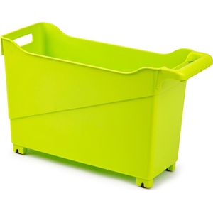 Kunststof trolley lime groen op wieltjes L45 x B17 x H29 cm - Voorraad/opberg boxen/bakken