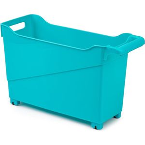 Kunststof trolley turquoise blauw op wieltjes L45 x B17 x H29 cm - Voorraad/opberg boxen/bakken