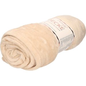 Flanellen/fleece polyester deken/plaid beige 150 x 200 cm