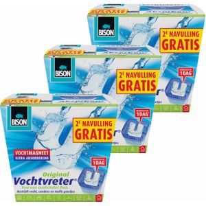 3x stuks Bison vochtvreter - 450 gram - Extra navulling - Vochtmagneet - Vochtvanger - Voorkomt geurtjes en schimmels