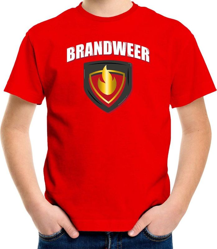 Bellatio Decorations - Verkleed T-shirt - Rood - Brandweer - Kostuum voor Kinderen