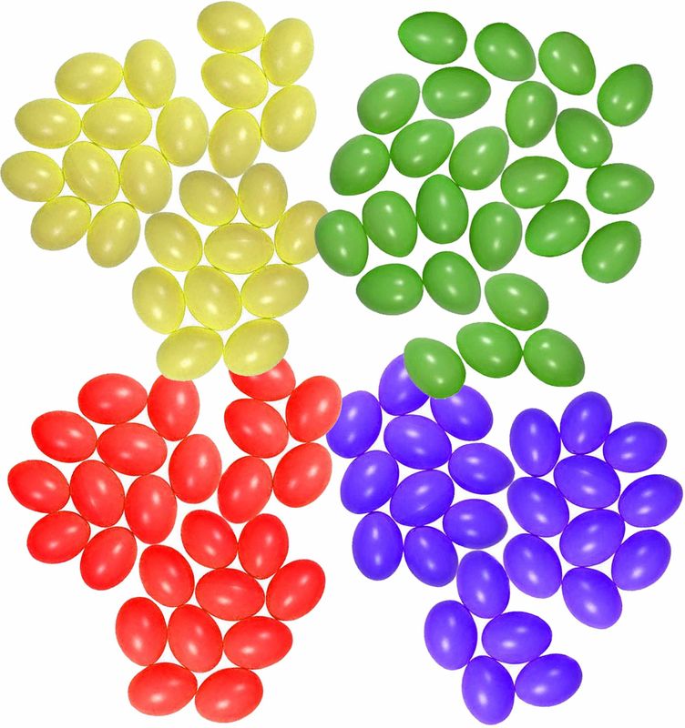 100x Multi-color Gekleurde Kunststof Paaseieren van 6 cm - Zelf te Beschilderen - Pasen Decoraties en Hobby Artikelen