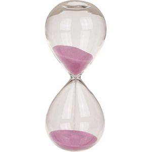 Zandloper 5 minuten roze zand 12,5 cm van glas - Decoratie zandlopers