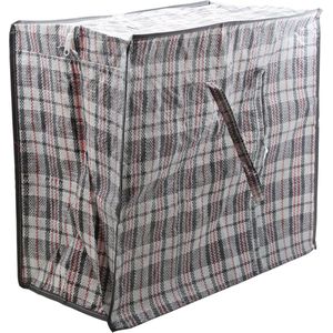 2x Stuks mega/jumbo/XXL boodschappentas/shopper grijs geruit 55 x 30 cm van kunststof - Boodschappentassen