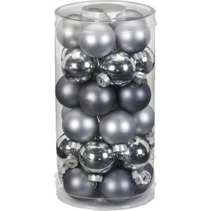 Inge - Christmas Kerstballen - Grijs - Glas - Glans en Mat - 30 Stuks