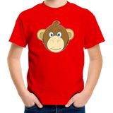 Cartoon aap t-shirt rood voor jongens en meisjes - Kinderkleding dieren t-shirts kinderen 134 140