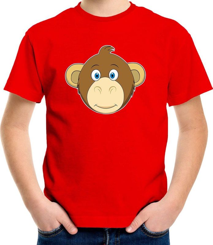 Cartoon aap t-shirt rood voor jongens en meisjes - Kinderkleding dieren t-shirts kinderen 134 140