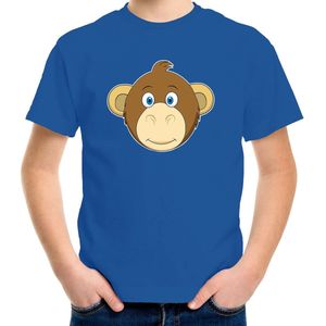 Cartoon aap t-shirt blauw voor jongens en meisjes - Kinderkleding dieren t-shirts kinderen 110 116