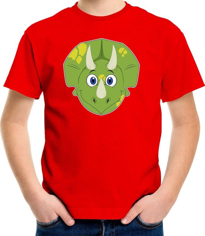 Cartoon dino t-shirt rood voor jongens en meisjes - Kinderkleding dieren t-shirts kinderen 110 116