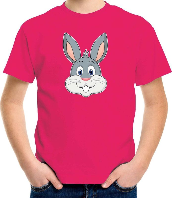 Bellatio Decorations - Cartoon Konijn T-shirt - Roze - Kinderkleding